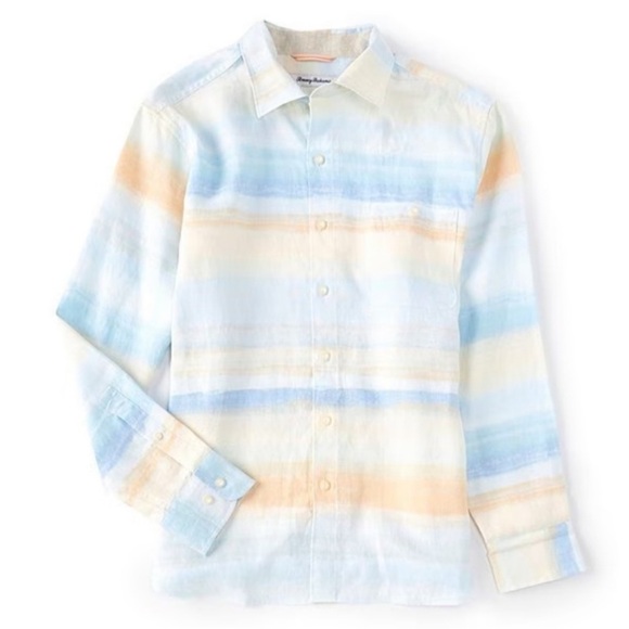 Tommy Bahama Other - Tommy Bahama Sun Harbor Stripe Linen Button-up Shirt in Palace Blue Size XXL